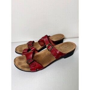 Taos Footwear Red Leather Double Brass Buckle Strap Sandals | Size 41